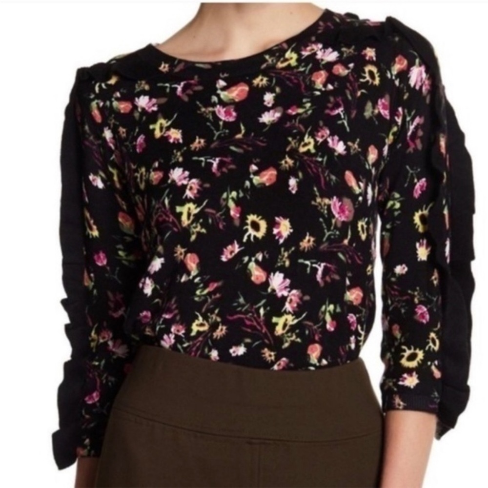 New with Tags Philosophy Anthropologie Black floral sweater. Size XL